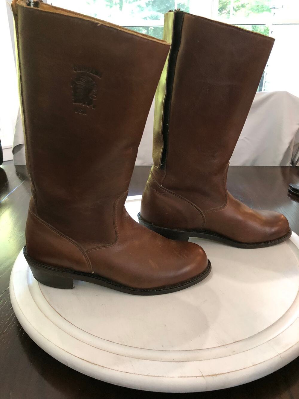 Vintage Chippewa Leather Sole 8/9 Iron Wellington Roper Boots Made in USA Size 9